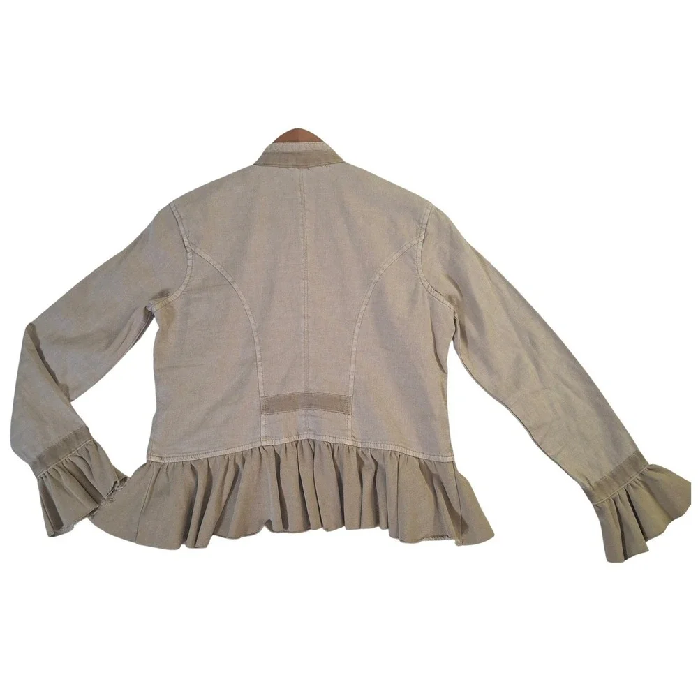Sundance Womens Tan Linen Blend Ruffle Peplum Jacket PXS Petite Extra Small